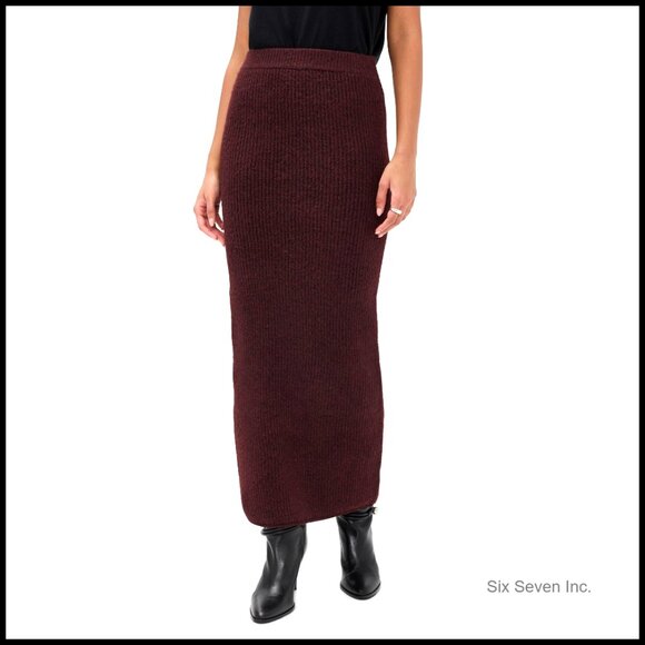 Mid-Weight Ribbed Knit Sweater Skirt High Rise Maxi